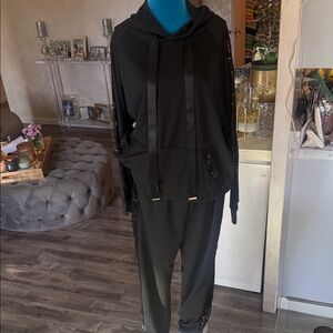 Black Hoodie and Pants Set with Sequin Details